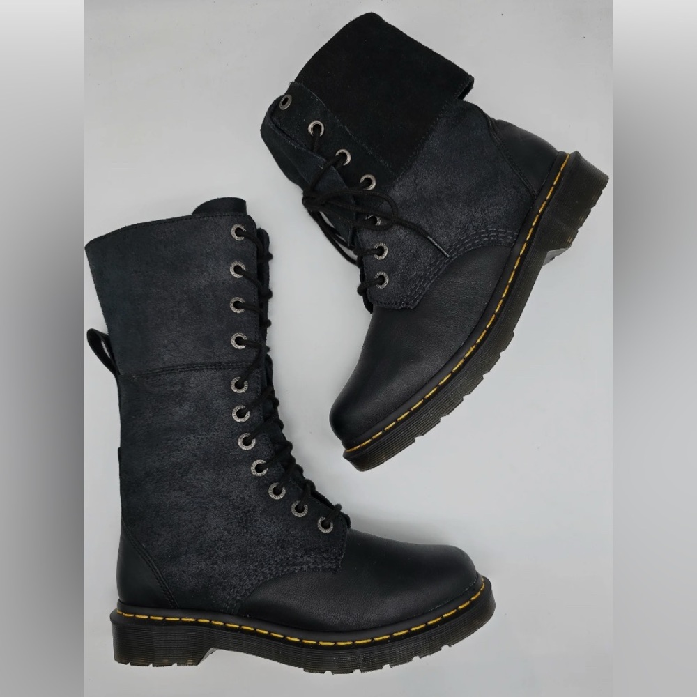 Dr. Martens Black Combat Boots with Yellow Stitching